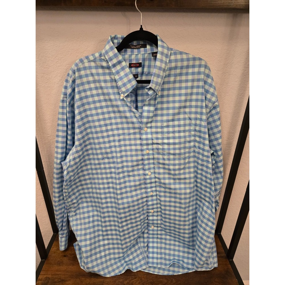 Overton XXL Blue Gingham Check Button Down Long Sleeve Wrinkle Free Shirt